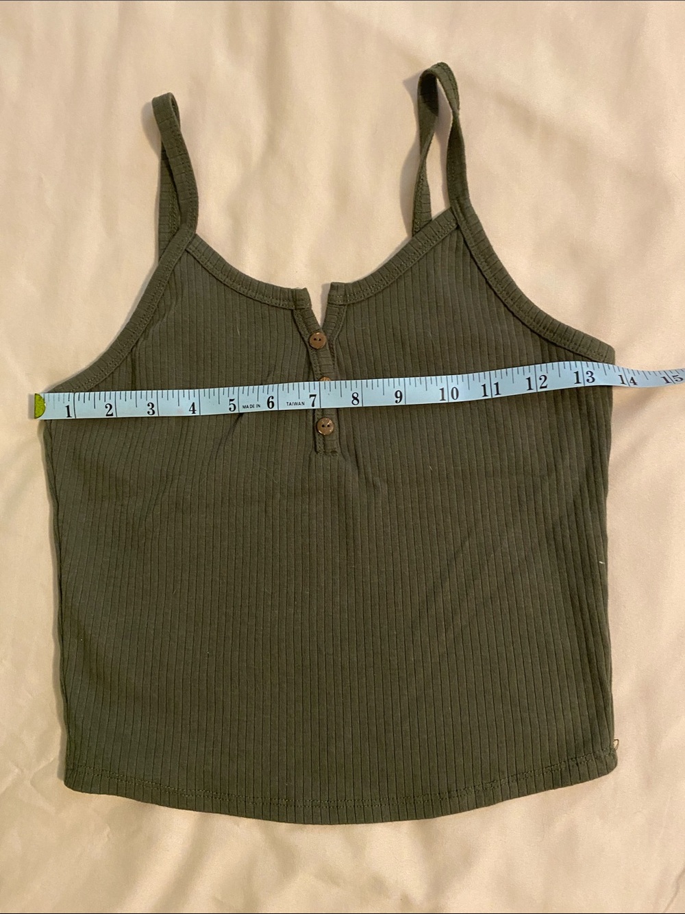 Bozzolo Green Ribbed Cropped Tank Top with Button Detail Sz L